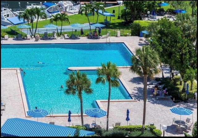 view of swimming pool with a patio