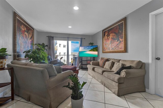 living room with recessed lighting