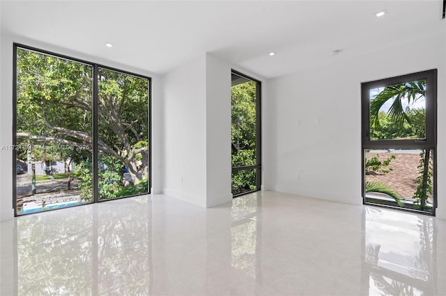 unfurnished room with expansive windows