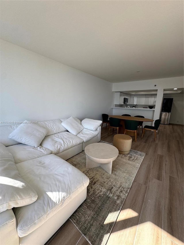 living room with dark hardwood / wood-style floors