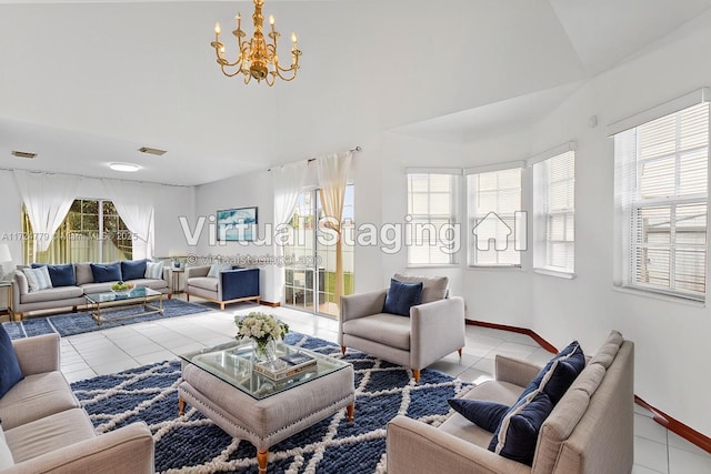 living area with light tile patterned floors and a healthy amount of sunlight