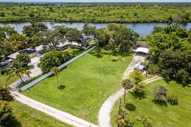 aerial view featuring a water view