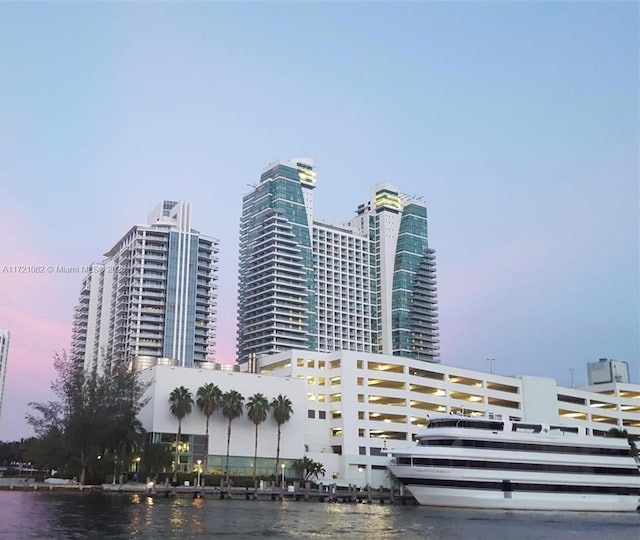 outdoor building at dusk with a water view