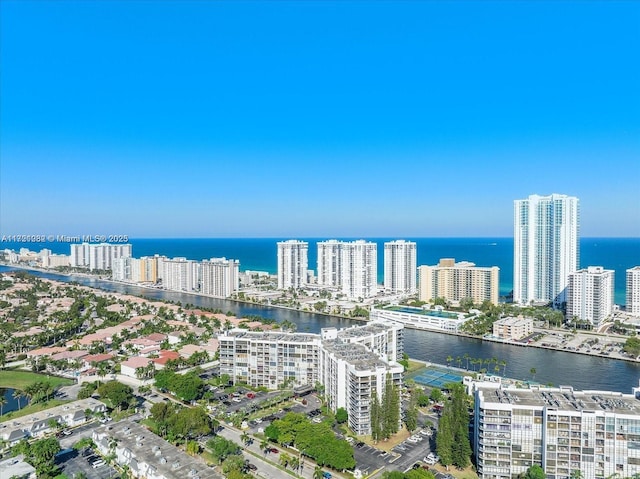 aerial view with a water view