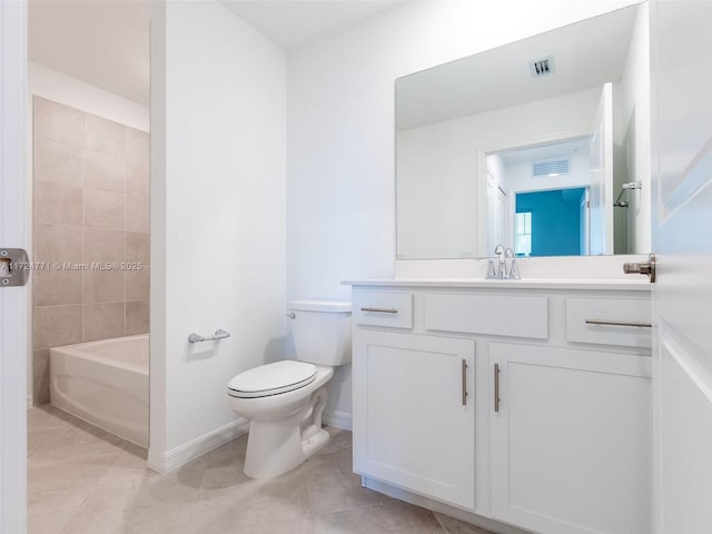 full bathroom with tile patterned flooring, vanity, toilet, and washtub / shower combination