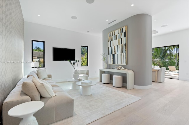 living room featuring light wood-type flooring