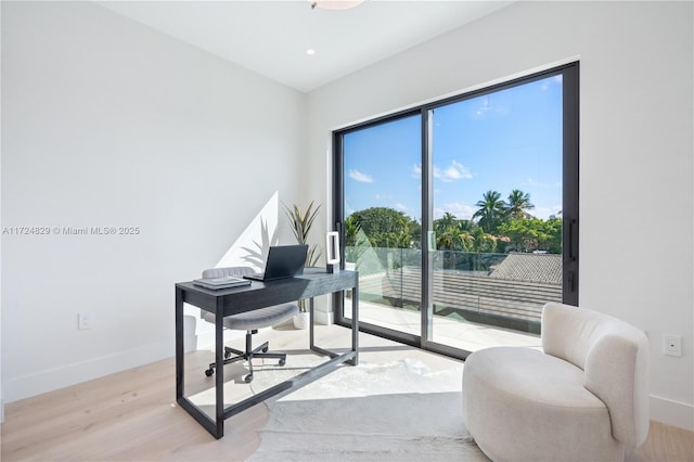 office area featuring light hardwood / wood-style floors