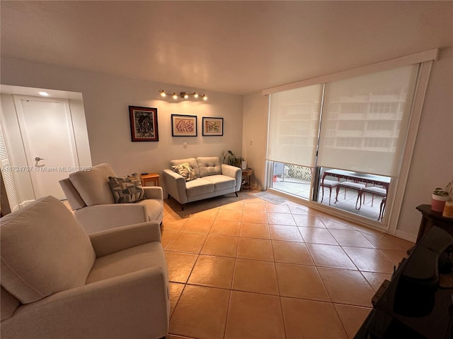 living room featuring light tile patterned floors