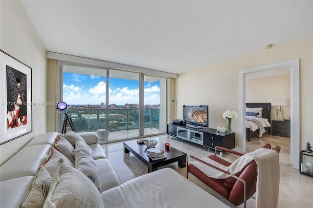 living room with expansive windows