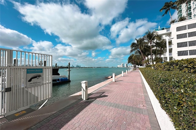 view of dock with a water view