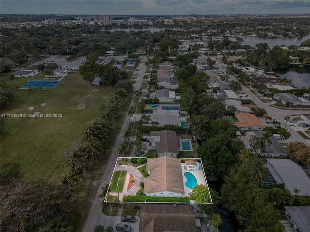 aerial view with a water view