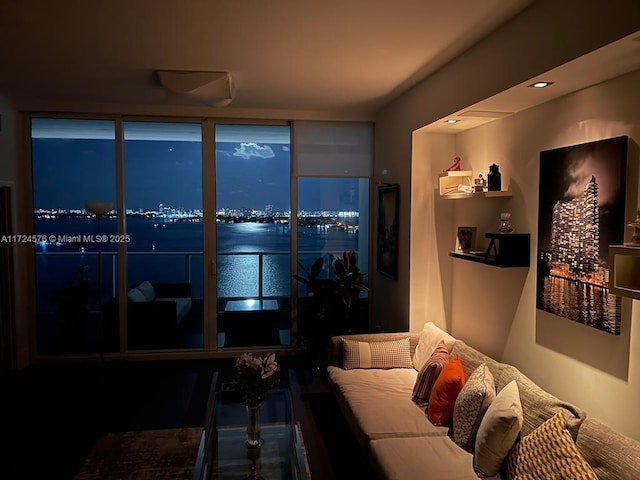 living room with a water view