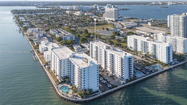 aerial view featuring a water view