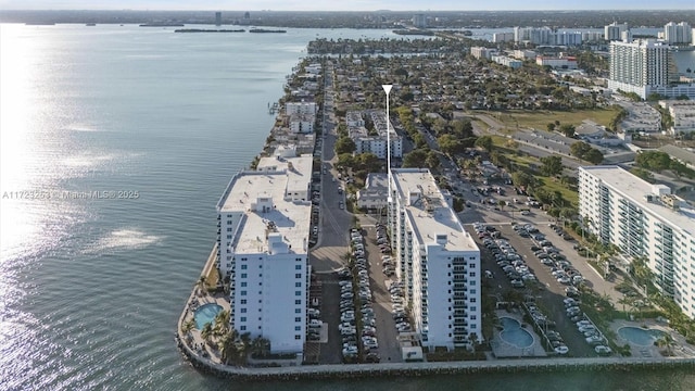 bird's eye view featuring a water view