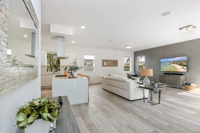 living room featuring light wood-type flooring