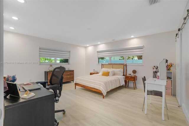 15100 SW 89th Ct, Palmetto Bay, FL 33176 - bedroom featuring recessed lighting, light wood-style flooring, and visible vents