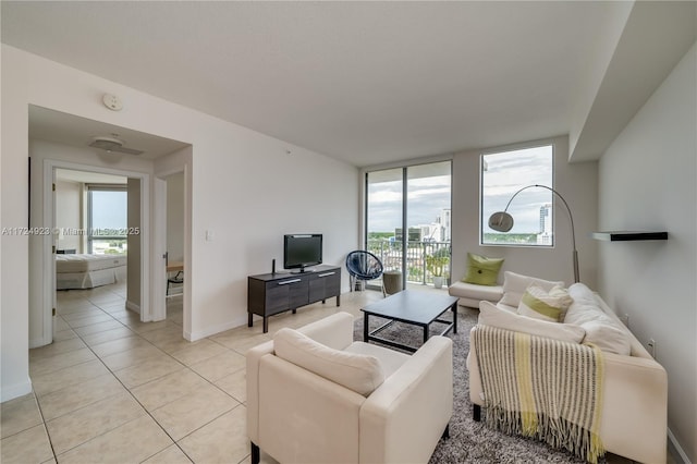 living room featuring light tile patterned floors