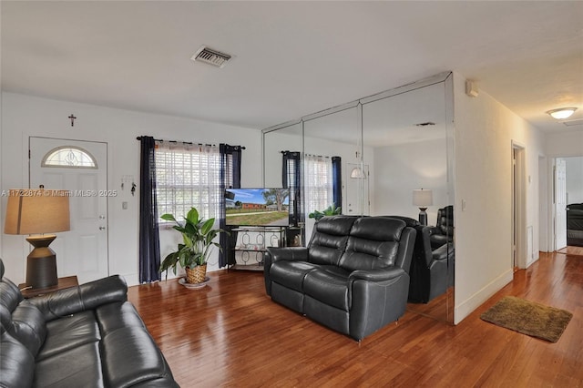 living room with hardwood / wood-style flooring