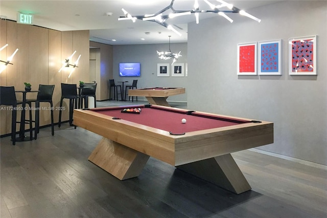 650 NE 32nd St Unit 2703, Miami, FL 33137 - game room with pool table, wood finished floors, a chandelier, and recessed lighting