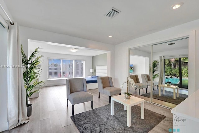 living room featuring light hardwood / wood-style flooring and a healthy amount of sunlight