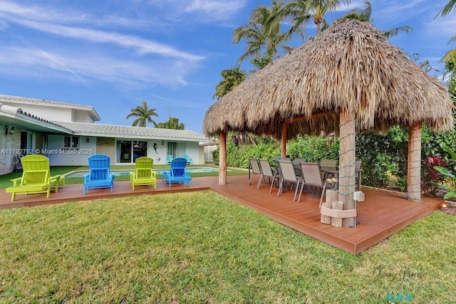 view of yard featuring a gazebo and a deck