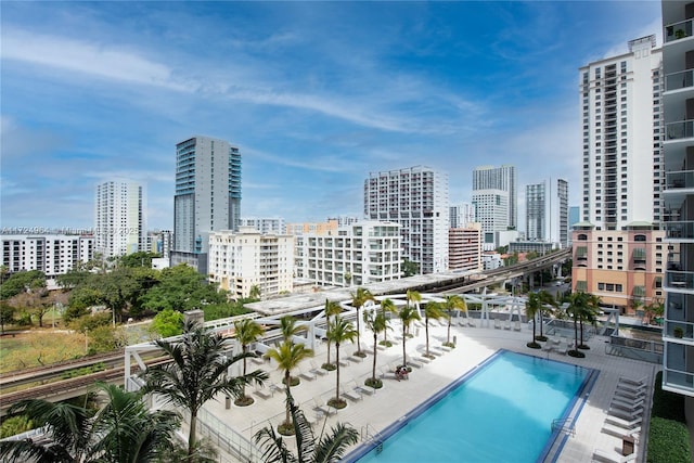 view of swimming pool with a patio area