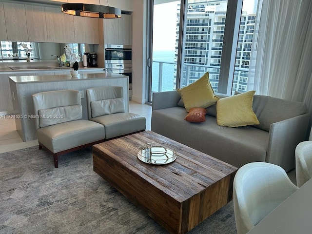 living room with a water view