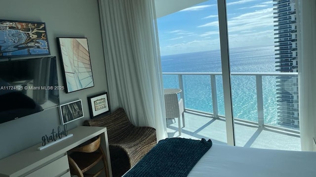 bedroom with a water view