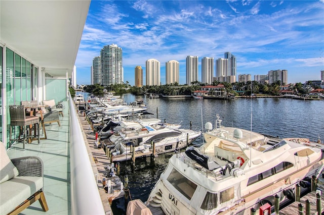 view of dock featuring a water view