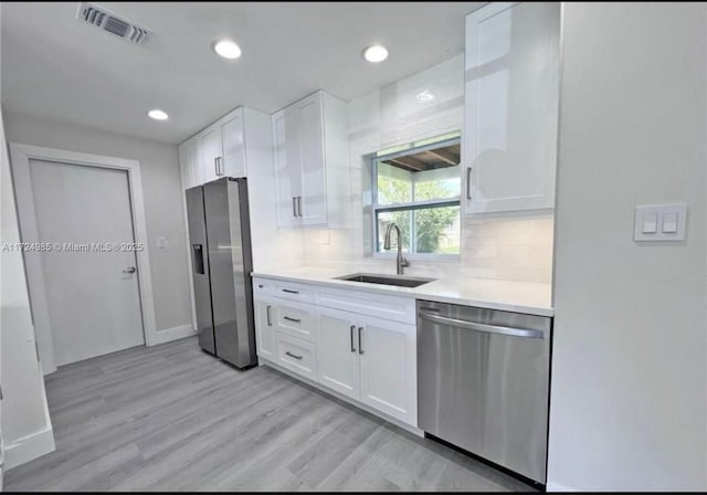 kitchen with white cabinetry, sink, and appliances with stainless steel finishes