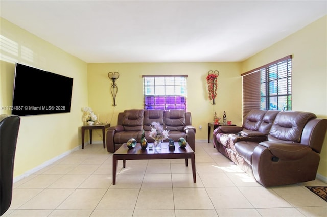 living room with light tile patterned floors