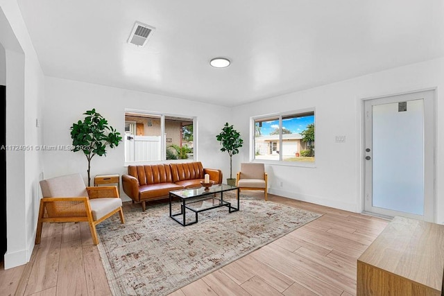 living room featuring light wood-type flooring