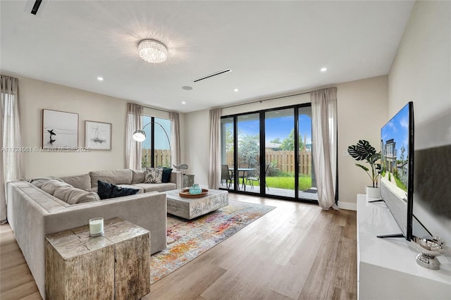 living room featuring light hardwood / wood-style floors