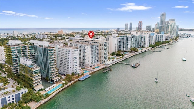 aerial view with a water view