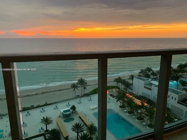 view of water feature featuring a view of the beach