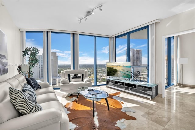 living room featuring floor to ceiling windows and plenty of natural light