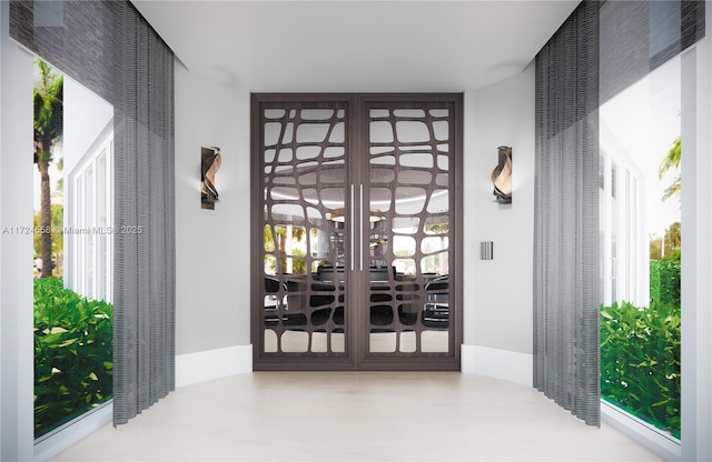 doorway to property featuring french doors