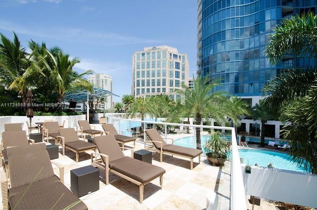 view of swimming pool with a patio area