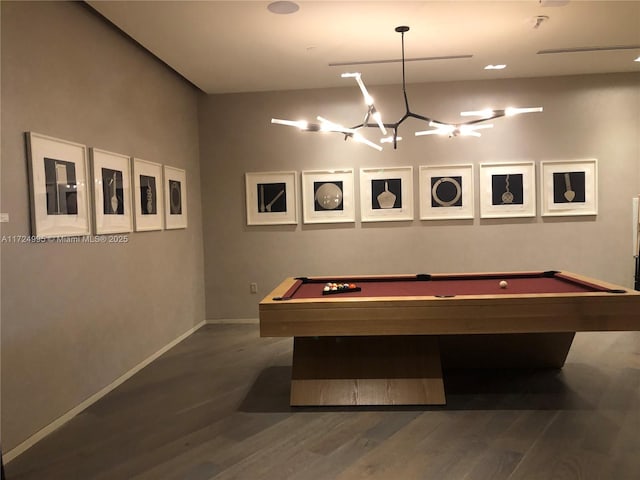 playroom with hardwood / wood-style flooring and pool table