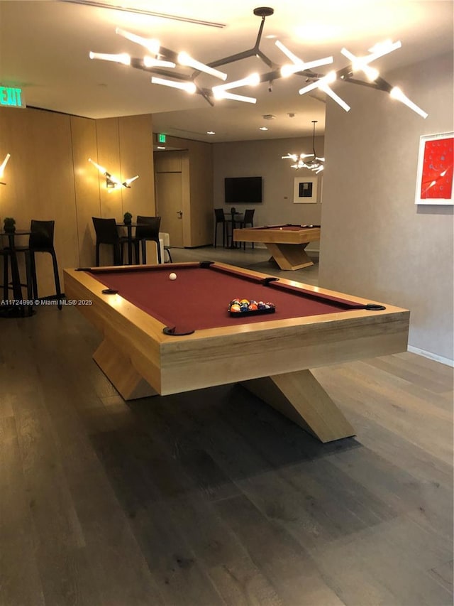 rec room featuring hardwood / wood-style flooring and billiards