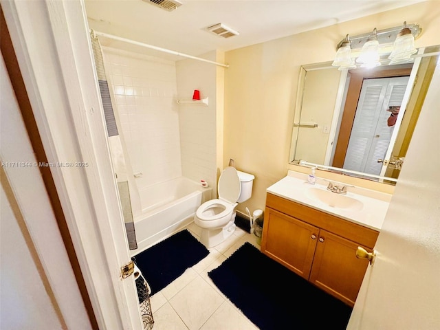 full bathroom featuring tile patterned flooring, shower / bathing tub combination, vanity, and toilet