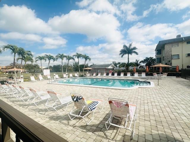 view of swimming pool with a patio