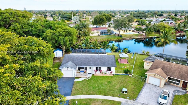 aerial view with a water view