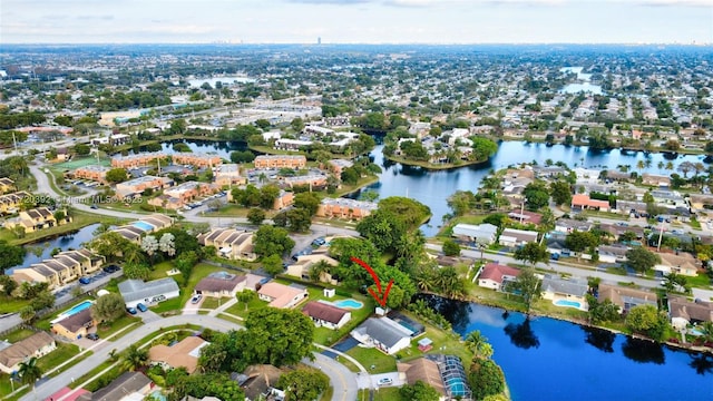 aerial view with a water view