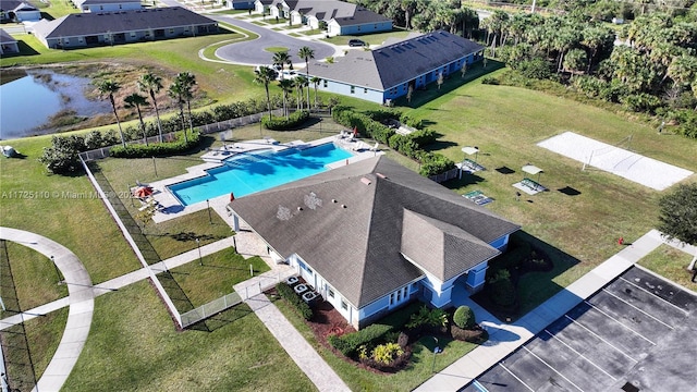 aerial view with a water view