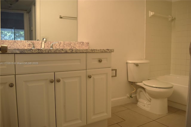 full bathroom with tile patterned floors, vanity, toilet, and shower / bathtub combination