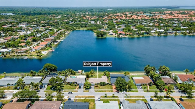 bird's eye view featuring a water view