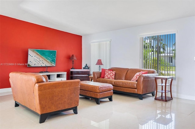 living room featuring light tile patterned floors