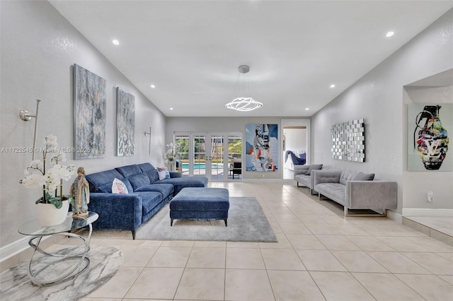 living room with light tile patterned floors