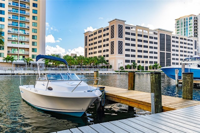 dock area featuring a water view